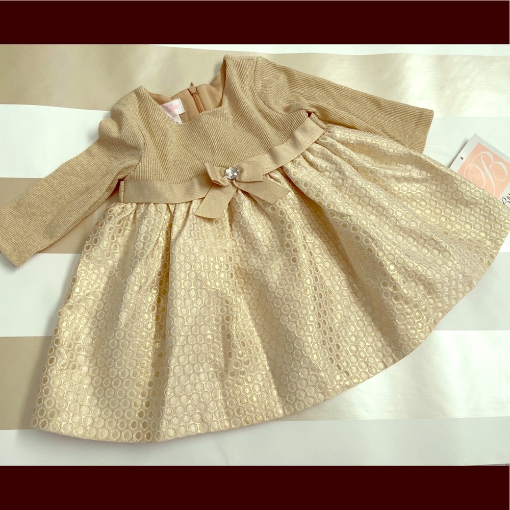 Baby Girl’s Knit Brocade Metallic Dress
